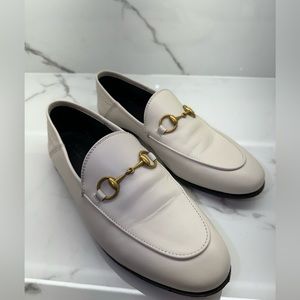 White leather Gucci loafers